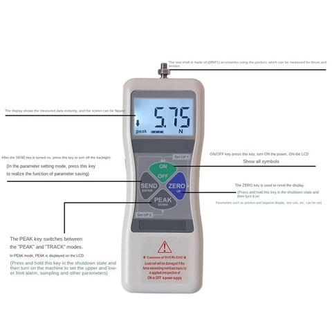 High Precision Digital Push And Pull Force Gauge With Peak Hold Function, 1000N Max, 0.001N Resolution, Compact Sensor Dynamometer For Material Testing And Quality Control, A Real Workhorse 20N To 1000N Range For Engineering Labs. digital force gauge with LCD