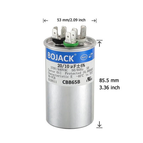 Dual Run Start Capacitor 20 And 10 Microfarad 370 To 440 Volt CBB65B For Condenser Air Conditioner Heat Pump Motor And Fan Start Must Have Replacement Part For HVAC Systems