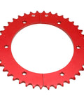 Split Sprocket For 420 Chain 42 Tooth Aluminum Rear Drive Wheel Fits Predator 212cc 196cc in red aluminum, top view
