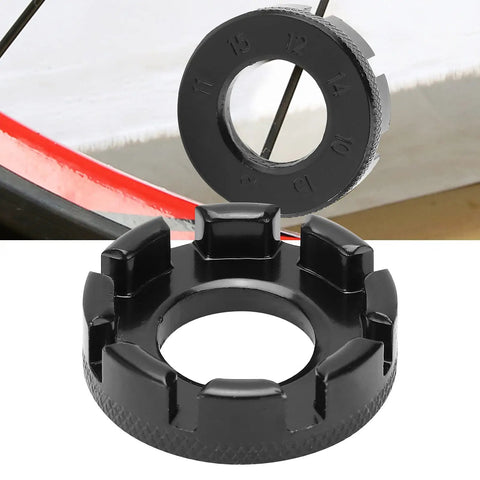 8 Way Bike Spoke Wrench Nipple Key in Molybdenum Steel for Wheel Truing and Rim Deformation Repair, detailed view on rim