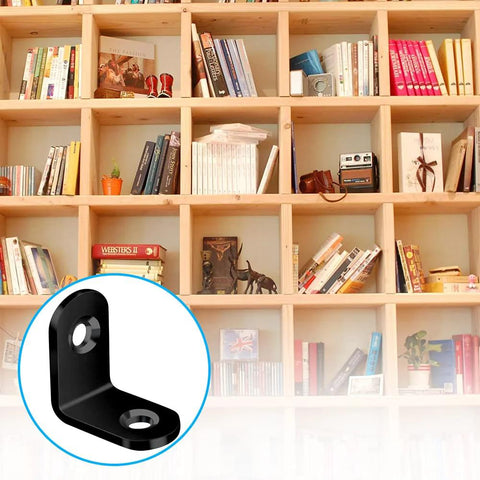 Black stainless steel L bracket from 40Pcs L Bracket Set In Black Stainless Steel With 80 Screws for wood bookshelves and cabinets