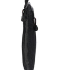 Side view of black mesh storage bag for Quick Dry Microfiber Towel For Gym, Travel And Camping, XL 35 By 62 Inches, with loop