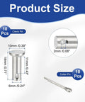 10 Pack M6x16mm Clevis Pins 304 Stainless Steel Single Hole Flat Head Hitch Fasteners With Cotter Pins For Furniture Installation Trailers Lawn Mowers Durable Heavy Duty Hardware Kit, size diagram