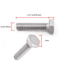 Two 1/4-20 x 1-1/2 in stainless steel hex bolts, 304/18-8, fully threaded