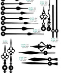 Various clock hands in gold and black for Continuous Sweep Clock Movement Repair Kit With Silent Operation DIY Friendly Easy Install Fits Up To 6 Inch Hands 5 16th Shaft 11 16th Shaft Length Battery Powered 1 AA Not Included Includes Mounting Hardware And Metal Wall Hanger