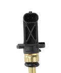 Front view of A-Premium automotive temperature sensor with black plastic connector, brass stem, and O-ring.