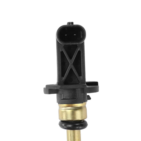 Front view of A-Premium automotive temperature sensor with black plastic connector, brass stem, and O-ring.