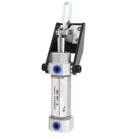 Heavy Duty Pneumatic Hold Down Clamp For Woodworking And Shop Gear Rock Solid Air Powered Clamping Fixture with metal body and quick-release mechanism.