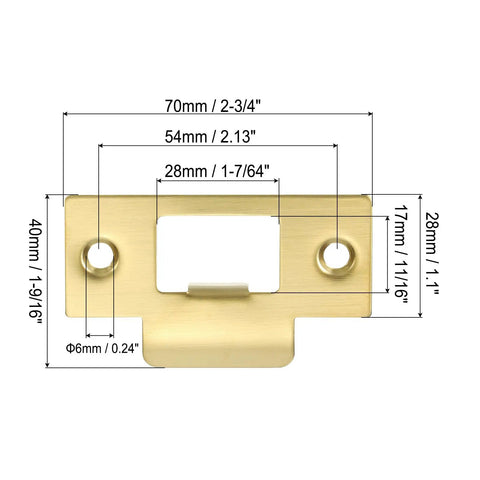 Gold Stainless Steel Door Strike Plate T Strike Backplate With Screws For Interior And Exterior Doors Large Hole dimensions