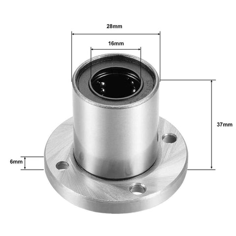 LM16UU Heavy Duty Round Flange Linear Ball Bearing Bushing 16mm Bore 28mm Outer Diameter 37mm Length Sealed On Both Sides