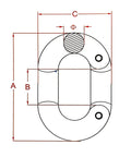 Stainless Steel 316 Chain Connecting Link Marine Grade 5/16 Inch Rope Anchor Connector technical drawing with dimensions.