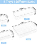 Clean Up Your Counters With This Super Solid 15 Piece Clear Plastic Drawer Organizer Set With Premium Stackable Tray Layout showing 15 trays in 4 sizes.