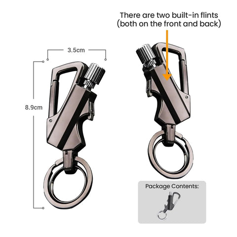 Relightable Permanent Lighter With Multitool Keychain Bottle Opener Reusable Waterproof Flint Fire Starter For Outdoor Survival No Matches Needed Dual Pack Silver Lighters For Camping Barbecues Emergencies And Adventure with dimensions and features highlighted