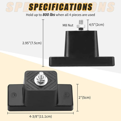 Hardcore Rubber Vibration Isolator Mounting Brackets With 4 Pieces And 8 Screws For AC HVAC Systems specifications showing dimensions.
