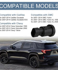 Image showing Rear Liftgate Glass Release Switch For SUV with list of compatible models, including Cadillac and Chevy SUVs, close-up view.