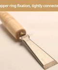Pro Grade Wood Carving Chisels And Knife Set For Diyers And Beginners Basic Wood Cutting Projects And Detailed Woodworking Hand Tools 13mm Size With Durable Wood Handle, close-up view showing 13mm chisel with wooden handle and copper ring.