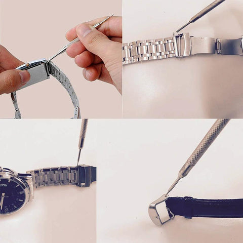 Front view: 22mm stainless steel quick-release watch pins with spring bars and tool (8 pcs) for Gear S3/Galaxy Watch.