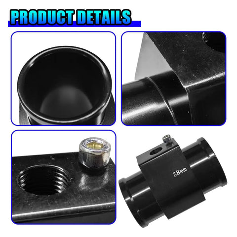 Close-up view of the Ridiculously Solid Aluminum Water Temp Joint Pipe With Clamps, 38Mm Radiator Hose Adapter showcasing the port and finish.