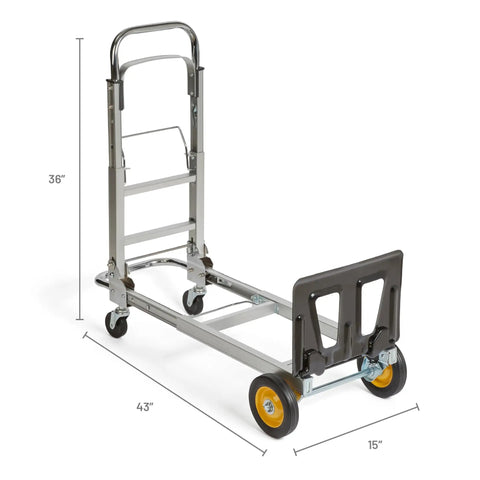 Hide-Away Convertible Hand Truck 2-In-1 Platform Truck Folding Dolly Cart with Aluminum Frame, dimensions 36x43x15 inches