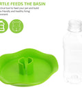 Automatic Reptile Water Feeder For Lizards Turtles And Geckos Tank Gravity Self Filling Bowl with green feeding dish and bottle.