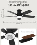 Flush Mount Ceiling Fan With Light 52 Inch Remote Control 3CCT Dimmable LED Six Speed Ultra Quiet Reversible DC Motor, size details