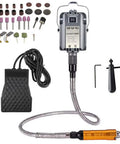 Powerful 1000W Hanging Flex Shaft Rotary Tool Kit with foot pedal, bits, and accessories for metalworking and jewelry repair