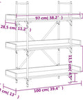 Diagram of Three Tier Industrial Bookshelf With Adjustable Shelves Sturdy Metal Frame And Engineered Wood Construction Black 42.7 Inch Tall