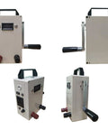 150W Portable Outdoor Emergency Generator with hand crank and solar power, showing multiple outputs and compact design.