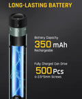 Long-lasting battery of 30 In 1 Electric Screwdriver Kit With 24 Magnetic S2 Steel Bits And 3 LED Lights, showing 350 mAh capacity