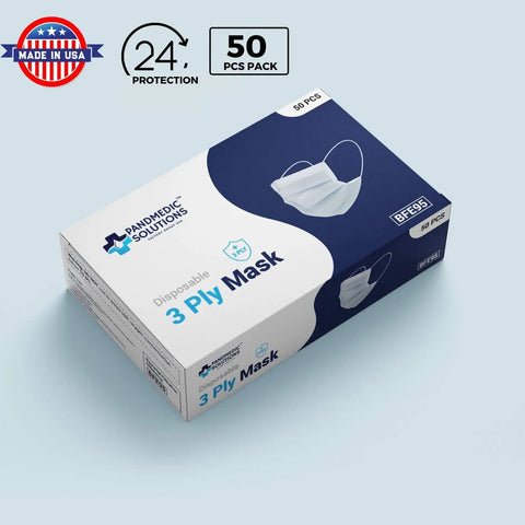 Solid 3 Ply Disposable Face Masks Made In Usa, Super Comfy Breathable Safety Shields With Stretchy Elastic Ear Loops For Your Everyday Grind Against Pollen, Dust, And Light Debris, Convenient Fifty Count Box