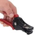 Heavy Duty Adjustable Wire Stripper Tool With Comfortable Grip Designed For Electricians And DIY Enthusiasts To Slice Cable Safely and Make Your Home Projects A Breeze Without Ruining The Wires, held in hand.