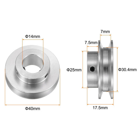 Heavy Duty Single Groove Pulley 14mm Fixed Bore 40mm OD Aluminum Alloy with hex wrench for drilling machine detailed dimensions