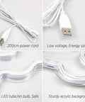LED Gamer Neon Sign For Game Room Decor, USB powered with 200cm power cord, acrylic backboard, LED tube detail close-up