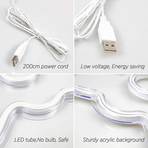 LED Gamer Neon Sign For Game Room Decor, USB powered with 200cm power cord, acrylic backboard, LED tube detail close-up