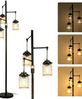 Industrial Farmhouse Floor Lamp With Three Glass Shades, Tall Standing Lamp With Dimmable Switch, Sturdy Black Base For Living Room Bedroom Office Home Decor, Modern Rustic Lighting That Hits