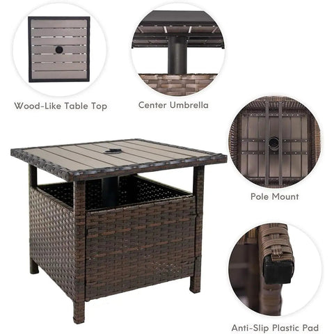 All Weather Wicker Patio Umbrella Stand Table 22in