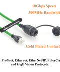Profinet RJ45 Extension Cable 10Gbps Cat6A Shielded Gear To Female Flush Panel Mount IP67 Waterproof for GigE Vision Industrial Camera 3D Imaging 0.3m