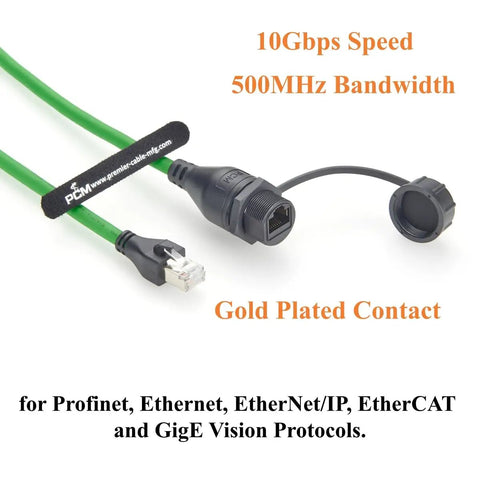 Profinet RJ45 Extension Cable 10Gbps Cat6A Shielded Gear To Female Flush Panel Mount IP67 Waterproof for GigE Vision Industrial Camera 3D Imaging 0.3m