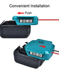18V Battery Adapter Kit With Wire Harness And Connector Holder For BL1850 And BL1860 Batteries showing installation with push pull labels