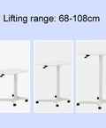 Slick Mobile Lectern Podium Stand With Smooth Roll Sit Stand Laptop Desk And Roomy Notebook Cart Build For Home Office Flex Workstations In Clean White Finish showing adjustable height range.