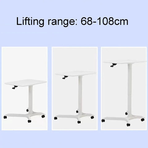 Slick Mobile Lectern Podium Stand With Smooth Roll Sit Stand Laptop Desk And Roomy Notebook Cart Build For Home Office Flex Workstations In Clean White Finish showing adjustable height range.