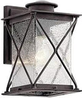 Argyle 10.25 Inch Outdoor Wall Light With 1 LED, Clear Seeded Glass, Weathered Zinc Finish, Rustic Crisscross Design