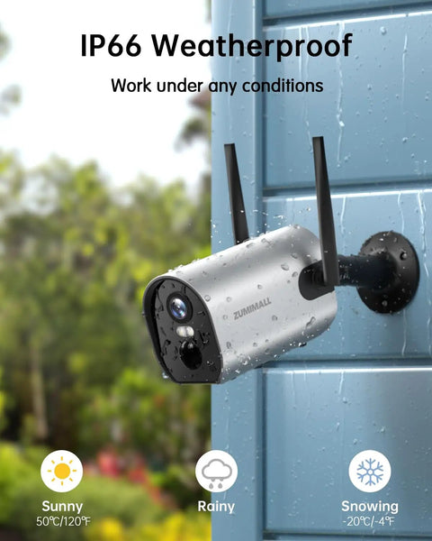 2K Wireless Outdoor Security Cam Battery Powered No Fuss With 2 Way Audio Color Night Vision IP66 Waterproof on wall