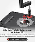 Dead Nuts Precise Router Lift For 65MM And 69MM Wood Routers with crank handle for effortless bit height adjustment and lifting range 0-60mm.