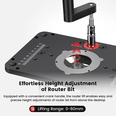 Dead Nuts Precise Router Lift For 65MM And 69MM Wood Routers with crank handle for effortless bit height adjustment and lifting range 0-60mm.