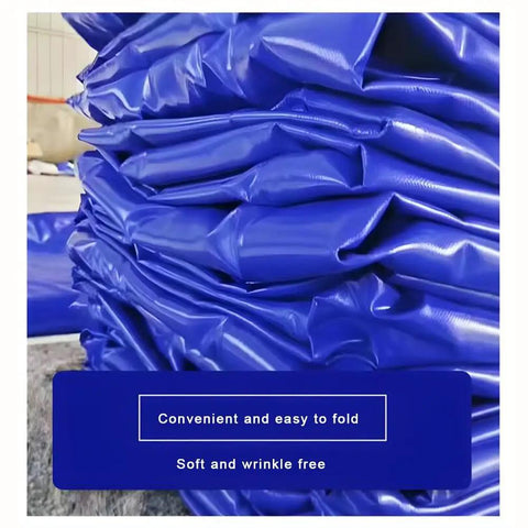 Must Have Foldable PVC Water Tank 240L Portable Water Storage Bladder folded detail, blue material close-up