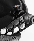 Paintball Ball Sizer Guide with 9 Machined Aluminum Gauges and laser engraved sizes, includes extender wrench and carabiner.