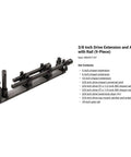 Versatile Seventeen Piece Impact Extension And Accessory Set With Rails And Tray for 3/8 inch drive extensions on gray rail.