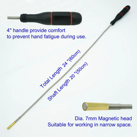 Flexible Magnetic Pickup Tool With Bendable Neck, 24-inch length, black and red handle, 2.2 lbs capacity, close-up view