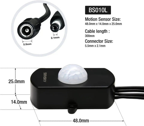 Two Pack Motion Activated Sensor Switch With PIR Sensor Auto On Off DC 12V 30V 3A Occupancy Sensor size details